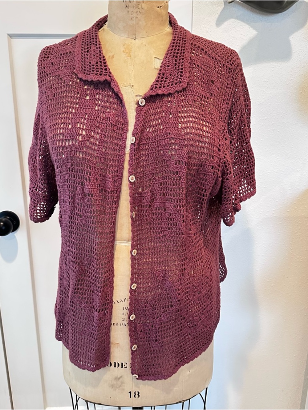 Boho Crochet Knit Button Shirt Cardigan Collar Cottage Coquette